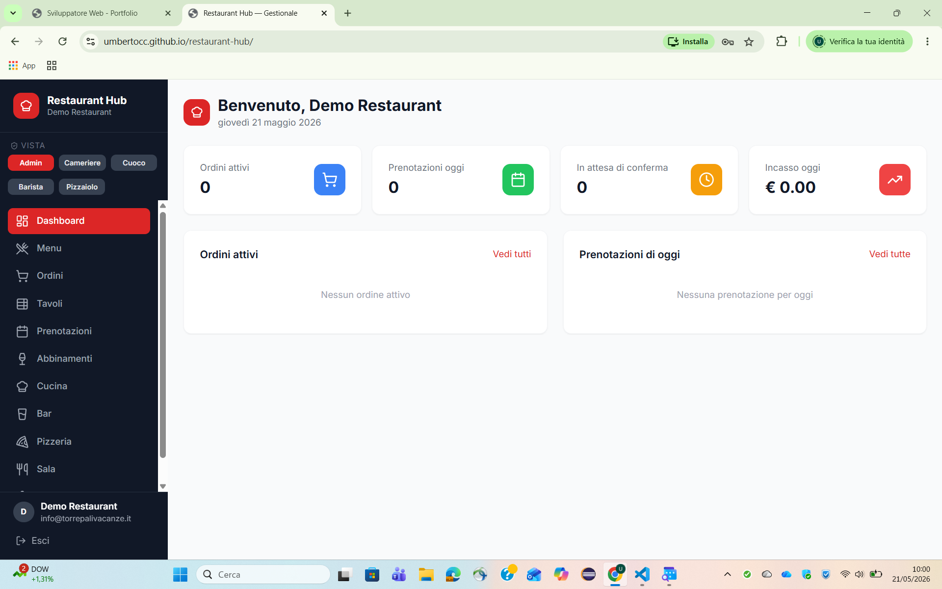 Dashboard Restaurant Hub