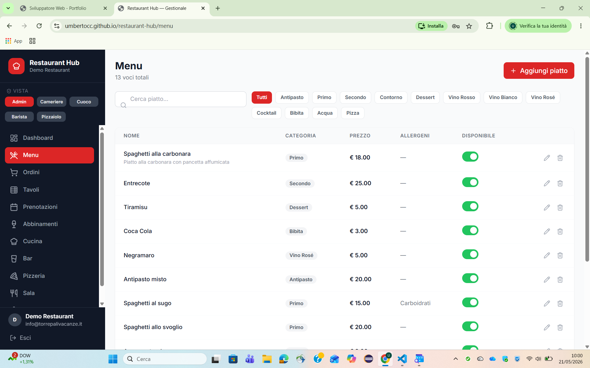 Menu Restaurant Hub